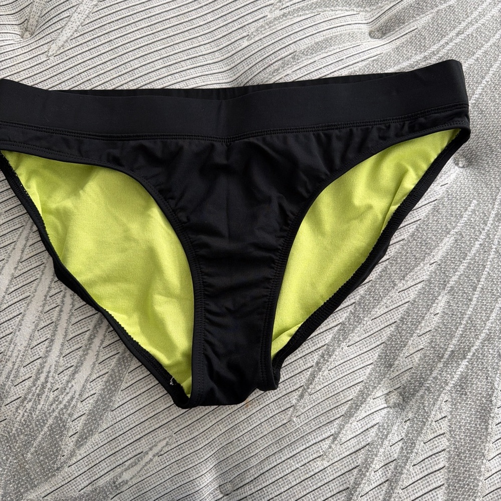 Athleta Black Swim Bottoms with Neon Lime Interior